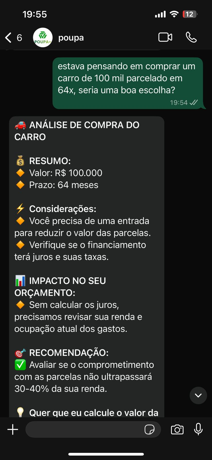 POUPA+ WhatsApp Car Analysis